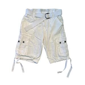 Surplus White cargo shorts belt chunky snaps zippers ties Gorpcore y2k sz 30
